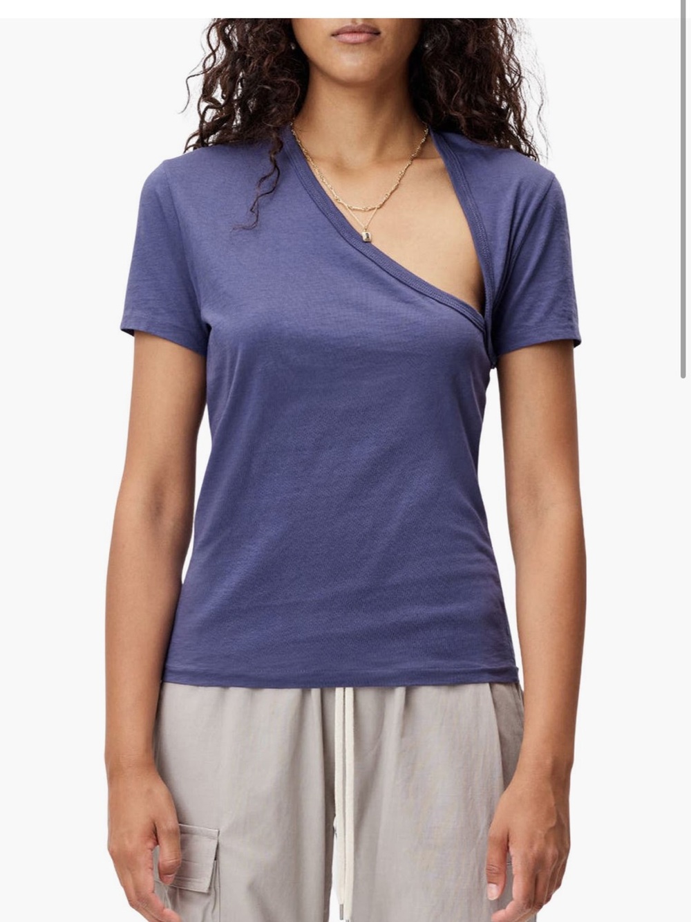 John Elliott Supima Asymmetrical Neck T-Shirt Purple Cove Size 2